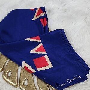 Silk Pierre Cardin Scarf Vintage Hand Rolled Nautical Patriotic